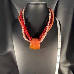 Chico's Red and Orange Multi-Strand Necklace